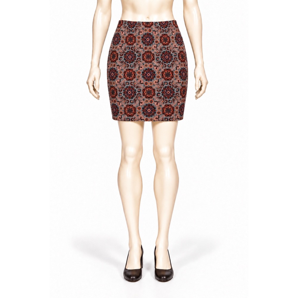 Loft Outlet Petite Medallion Tapestry Pencil Skirt Rust Navy Gray 4P 472533